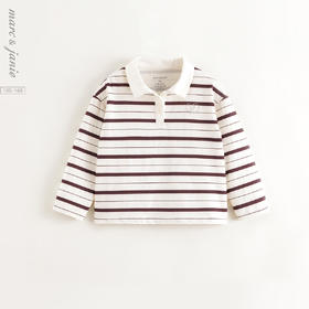 马克珍妮女童复古条纹POLO领T恤 儿童上衣2025年春装新款250166