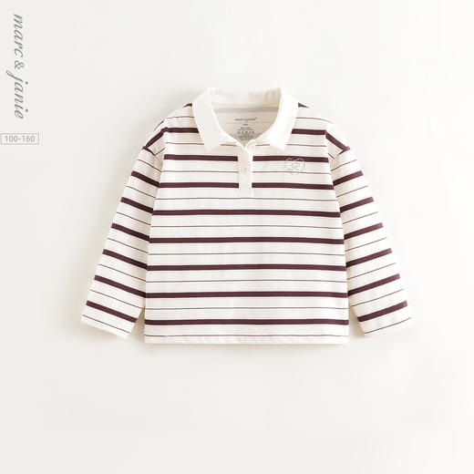 马克珍妮女童复古条纹POLO领T恤 儿童上衣2025年春装新款250166 商品图0