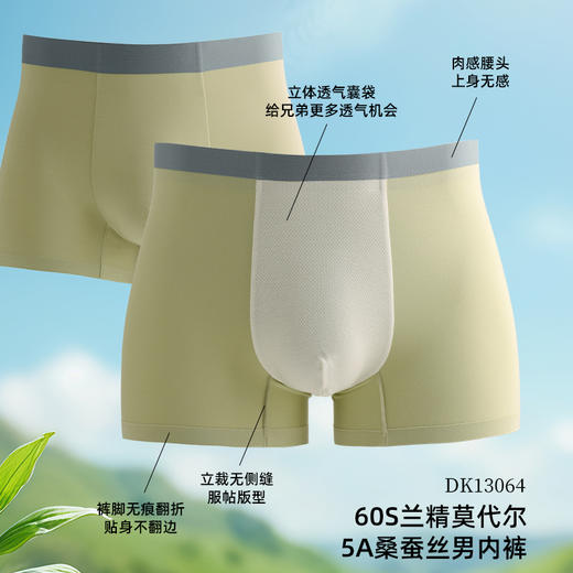美奈川608兰精莫代尔桑蚕丝男内裤三件装(冰兰，冰绿，卡其绿)DK13064 商品图2