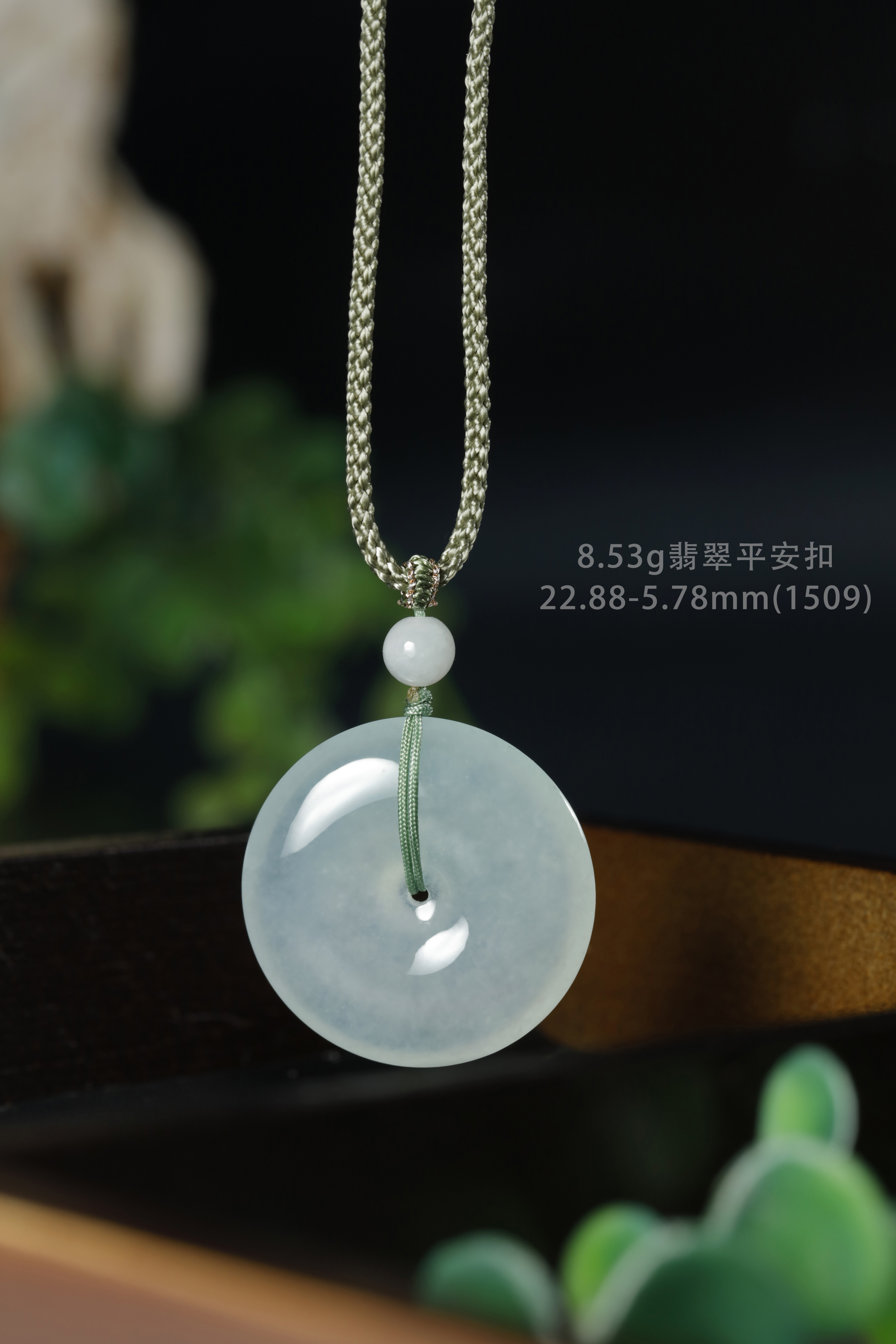 (1509)8.53g翡翠平安扣项链22.88-5.78mm