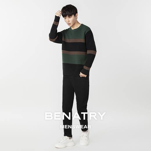 贝纳川条纹拼色男士毛衣ECP316004 商品图1