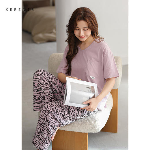 可人儿小众设计师新款奥力绵女士睡衣春夏短袖时尚可外出家居服 商品图1