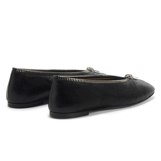 Giuseppe Zanotti 女士配有大拉链和定制滑块的皮革芭蕾平底鞋 黑色 I460010001 商品图1
