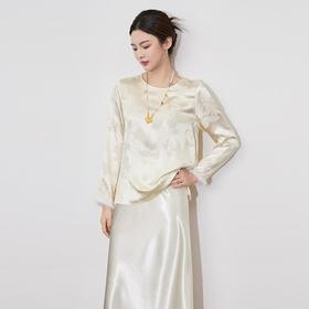 【高货wl】全新升级【铂金会员330/天猫439/差价109】(20535) 洛诗琳新中式国风拼水貂毛上衣2025春季新款真丝提花衬衫