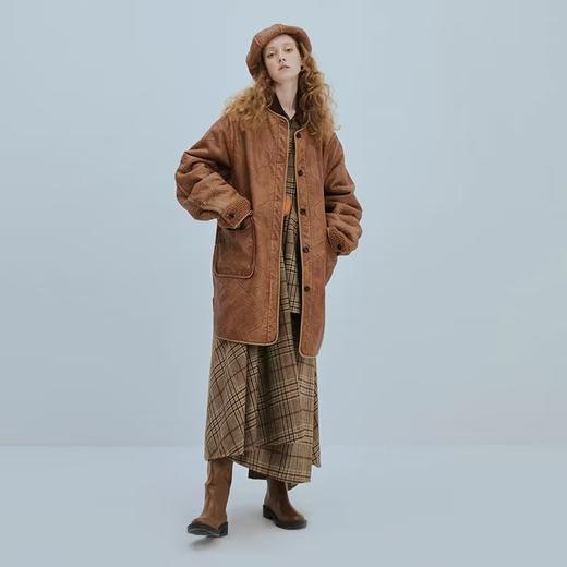 半圆/D22303403/两面穿加绒加厚中长款皮质外套 商品图2