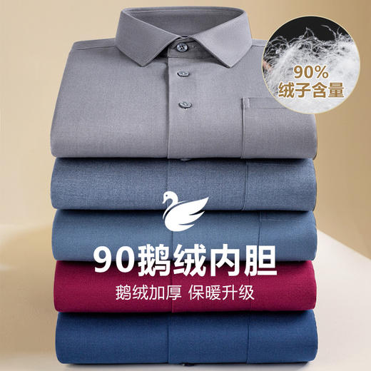 丁摩 男士冬季鹅绒保暖衬衫羊毛商务男装加绒加厚纯色长袖衬衣5ZF-12801 商品图0