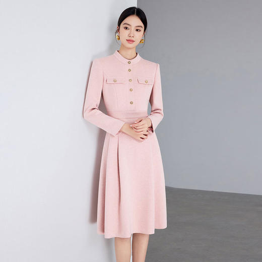 IWY/秋冬羊毛呢子连衣裙女时尚通勤加厚职业裙子气质粉色名媛西装裙Q1275 商品图3