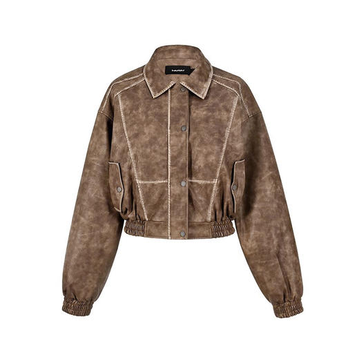 NUTH“飞艇夹克”｜棕色皮棉服洗水做旧复古宽松短款外套 商品图4