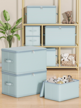 ♥️YOOHOPE宜家风布艺条纹收纳筐🎁 ✅防尘设计：顶部防尘设计，🐻防尘防潮更干净 ✅双拉链开口：方便拿取衣物🤏🏻 ✅可折叠：换季时，可以将底板抽出，折叠起来放置，节省空间家居收纳必备