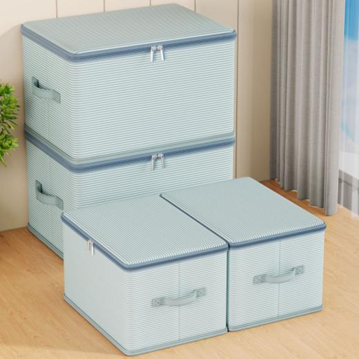 ♥️YOOHOPE宜家风布艺条纹收纳筐🎁 ✅防尘设计：顶部防尘设计，🐻防尘防潮更干净 ✅双拉链开口：方便拿取衣物🤏🏻 ✅可折叠：换季时，可以将底板抽出，折叠起来放置，节省空间家居收纳必备 商品图2