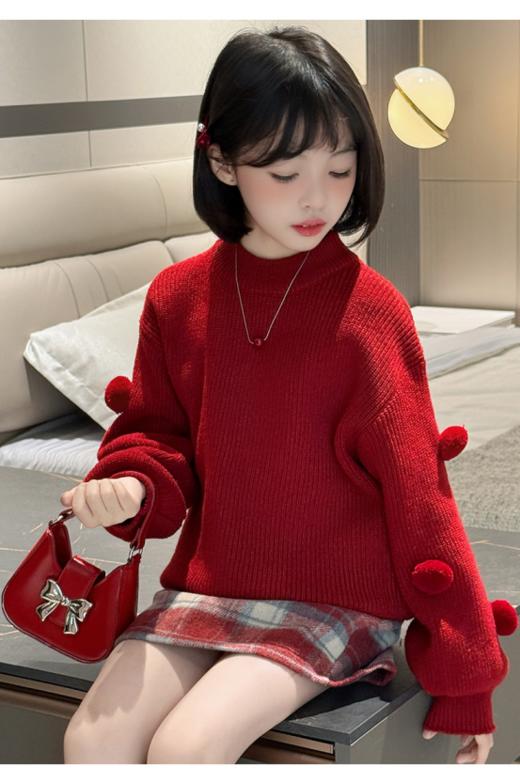❤️新年快到了，【🧸‘红运翻倍‘’儿童刺绣毛衣】🎈穿这件刚刚好 👍冬日日常穿搭也是ok的👗没有比红色更适合小公主的颜色了 商品图8