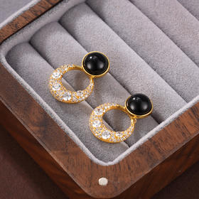 子佩集S925银【月瑶】耳钉纯银【AJ01589】原创2镀金黑玛瑙2501
