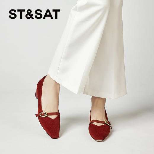 星期六简约方头一字带粗跟玛丽珍鞋SSC1111460 商品图0