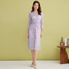 EITIE爱特爱绣花蕾丝温柔紫色修身褶皱V领过膝连衣裙2025春季新款A2507505 商品缩略图1