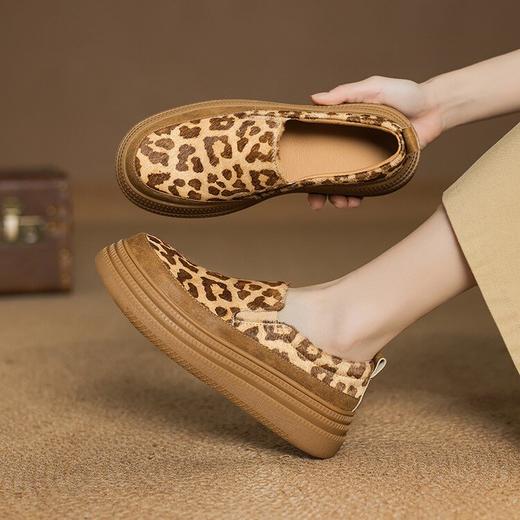 【预售5天】真皮豹纹马毛百搭简约厚底拼色单鞋春季新款日常休闲乐福鞋TYMXY&1896 商品图3