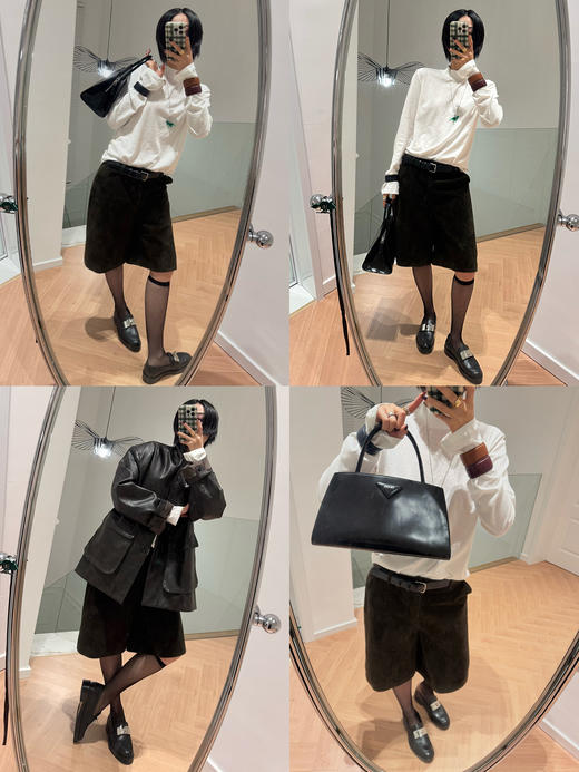 HIDEMI进口麂皮小男孩西裤中短裤极简绒面裤裙五分裤 黑色/墨绿色 商品图1