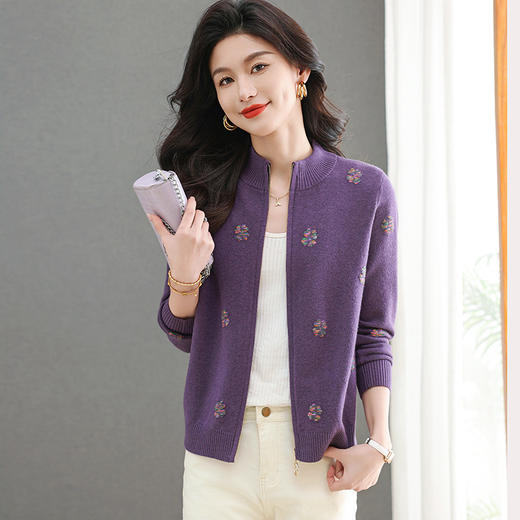 CC-101-96117立领拉链外套女士春秋2025新款短款针织开衫洋气提花上衣 商品图0