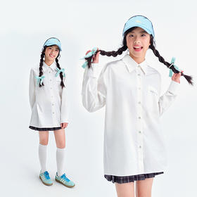 笛莎Deesha青少年女童衬衫2025春季女童刺绣翻领棉布衬衫