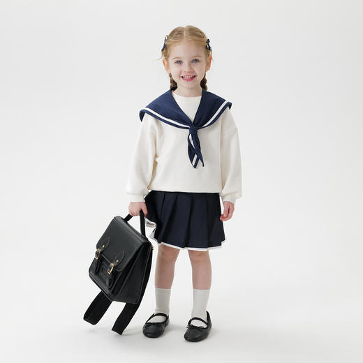 马克珍妮女童元气学院撞色百褶半裙 儿童短裙2025年春装新250225 商品图3