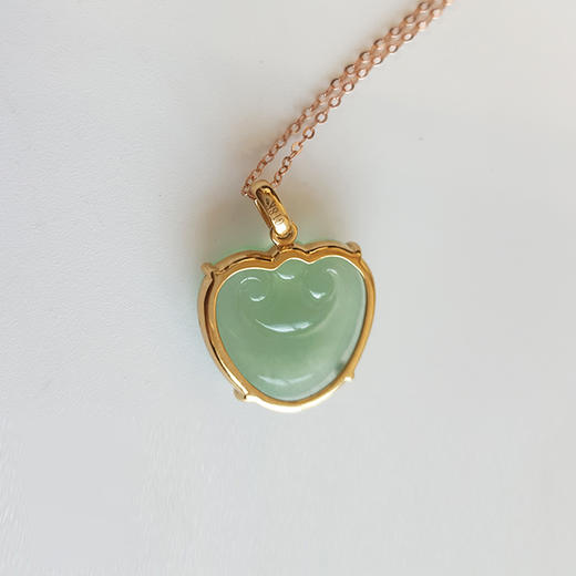 【天然正品】A货翡翠AU750黄金镶钻镶天然冰种绿色如意造型翡翠吊坠项链21.4*16.6*4.5MM（皆取最大值）女士现售价：1580特价！031224NJM24 商品图4