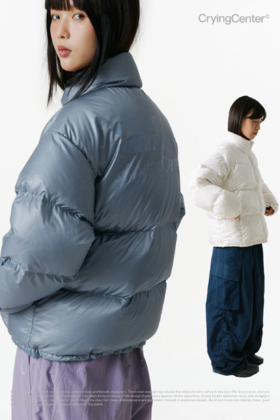 CryingCenter 雾霾蓝浅白半透感短身羽绒服经典logo款 哭喊中心