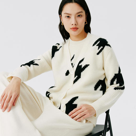 东黎 • 山羊绒女士秋冬千鸟格V领开衫 4742 商品图5