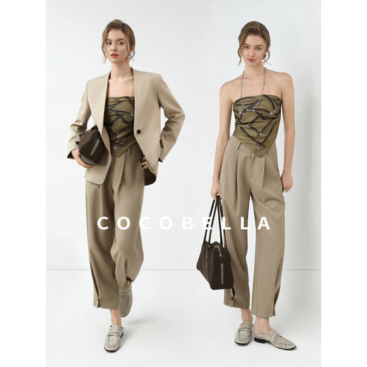 COCOBELLA设计师款一粒扣叠褶哈伦裤商务休闲通勤香蕉裤PA558 商品图2