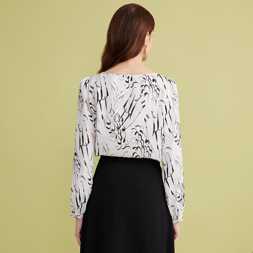 EITIE爱特爱两穿系带气质黑白水墨印花衬衫上衣2025春季新款A2513507 商品图4