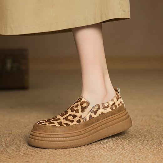 【预售5天】真皮豹纹马毛百搭简约厚底拼色单鞋春季新款日常休闲乐福鞋TYMXY&1896 商品图1