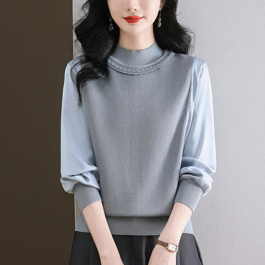 CC-89-528半高领长袖t恤女2025年宽松小衫薄款春装洋气宽松上衣针织衫 商品图2