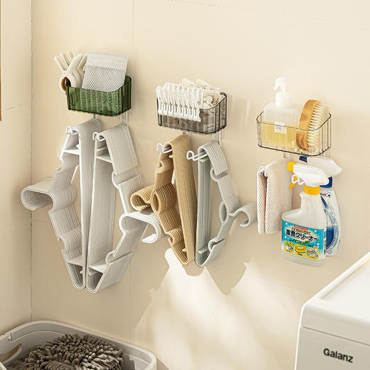 【壁挂衣架收纳架，衣架衣夹有序规整】纳川晾衣架衣夹收纳架神器 多用免打孔壁挂式收纳架 杂物整理收纳盒-QQ 商品图2