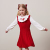 mettekids儿童100%羊毛连衣裙秋冬女童绣花国风毛衣红色针织裙子 商品缩略图2
