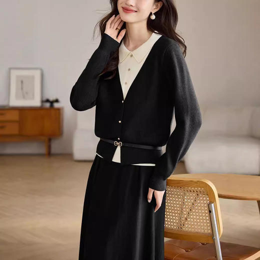 雀说针织连衣裙女中长裙拼接纯色套装裙过膝正式场合时尚气质裙子女装AL8986 商品图3