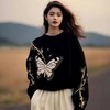 雀说黑色蝴蝶印花毛衣新款高级感圆领宽松慵懒风针织上衣AL5198 商品缩略图0
