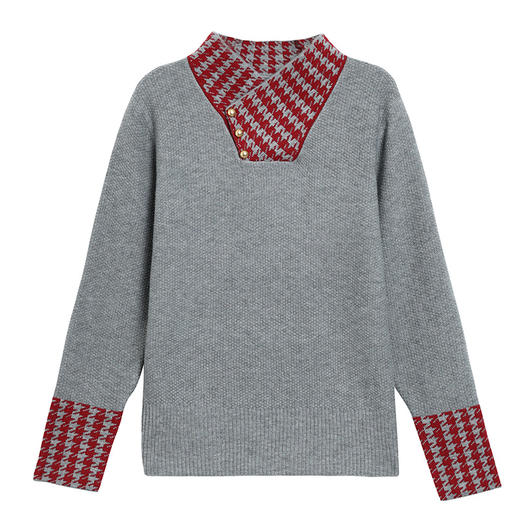 CC101-689130假两件女针织打底衫女拼色毛衣2024年新款长袖上衣洋气穿搭秋冬季 商品图4