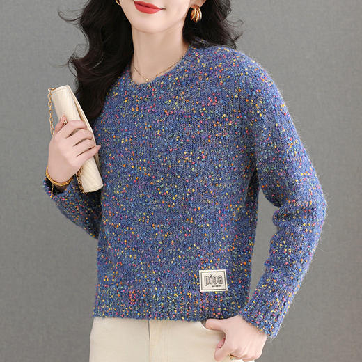 CC-103-A987小个子圆领毛衣女士春秋2025新款洋气花纱宽松短款针织衫上衣打底 商品图1