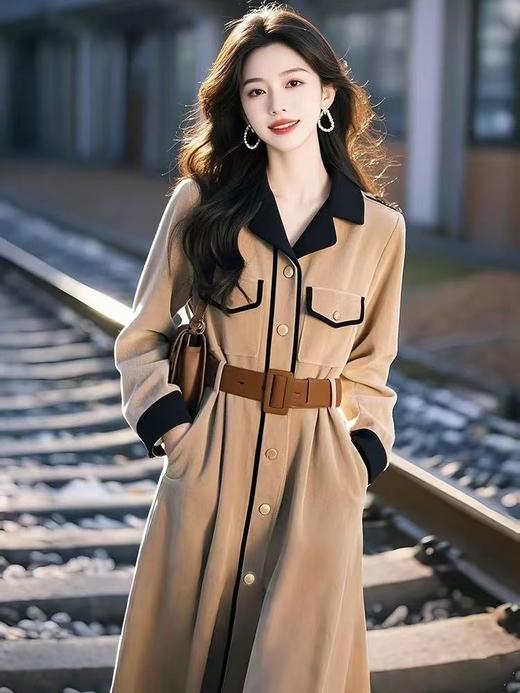 雀说法式气质女神范灯芯绒连衣裙新款冷淡系高级感收腰中长裙AL9181 商品图5