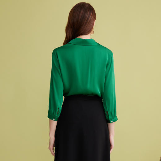 EITIE爱特爱2025春季新款高级感气质V领直筒显瘦纯色七分袖衬衫上衣A2513523 商品图4