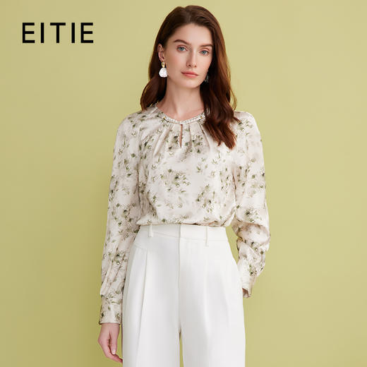 EITIE爱特爱精致盘扣氛围感印花清新绿色直筒衬衫上衣2025春新款A2513511 商品图0