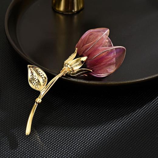 雀说高档高级感复古优雅布艺郁金香胸针女轻奢时尚花朵胸花别针配饰ALXZ0047 商品图3