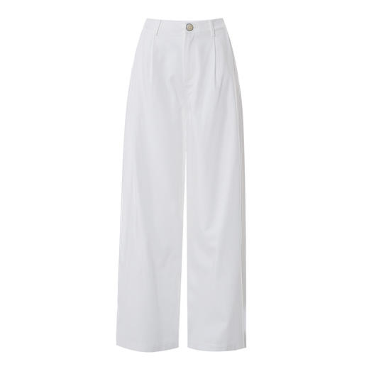 EITIE爱特爱舒适莱赛尔白色高腰阔腿显瘦休闲裤长裤春季新款A2505511 商品图5