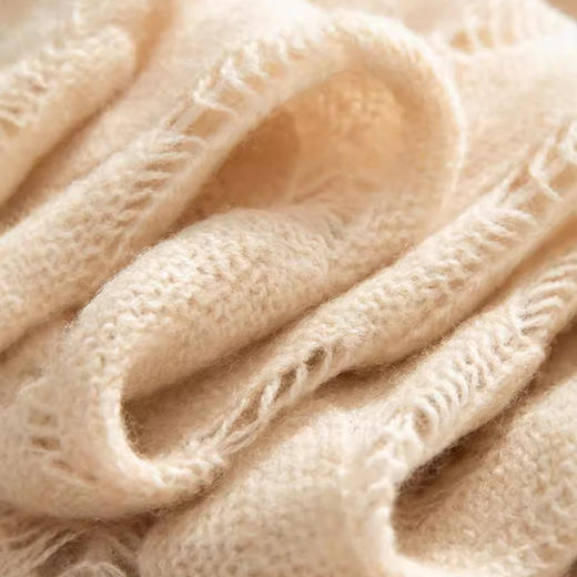 雀说山羊绒罩衫圆领长袖镂空羽毛针织衫上衣新款薄款套头休闲新款毛衣AL8745 商品图3