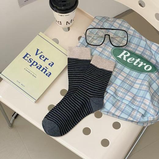 【纯棉高筒袜！舒适透气不闷脚】撞色条纹袜子女春秋款中筒红色条纹堆堆袜复古ins潮秋冬长袜。ry 商品图5