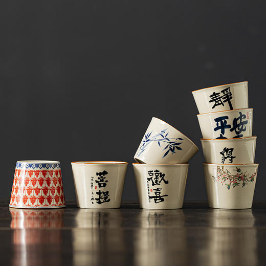 米黄汝窑书法随手可乐杯家用茶杯陶瓷泡茶主人杯单杯功夫茶具茶碗 商品图2
