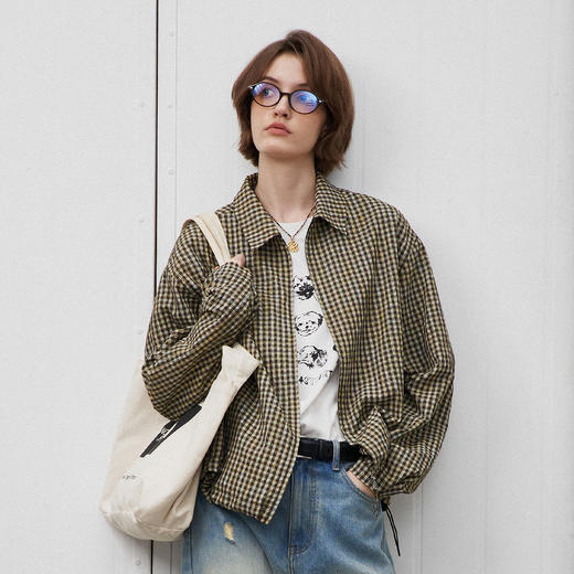 714street美式复古微皱泡泡纱格子翻领夹克男25春款宽松轻薄外套 商品图0