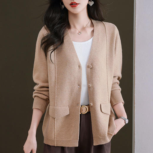 雀说毛衣外套女新款v领针织开衫春秋外穿时尚气质上衣AL6056 商品图2