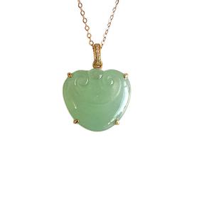 【天然正品】A货翡翠AU750黄金镶钻镶天然冰种绿色如意造型翡翠吊坠项链21.4*16.6*4.5MM（皆取最大值）女士现售价：1580特价！031224NJM24