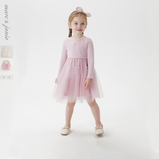 马克珍妮女童甜美网纱拼接连衣裙 宝宝裙子2025年春装新款250238 商品图0