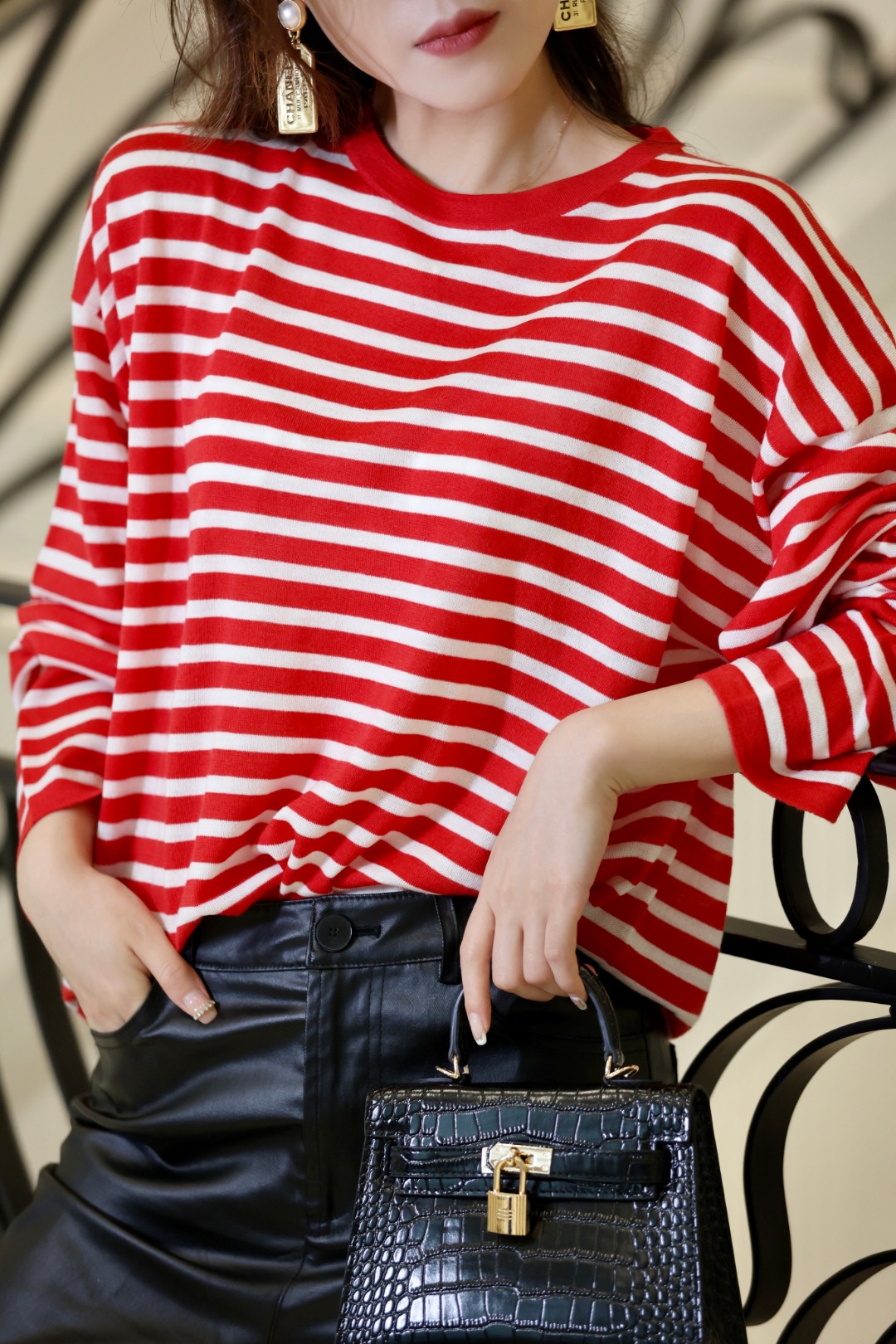 青春减龄 | 羊绒羊毛混纺春款条纹廓形针织衫 均码