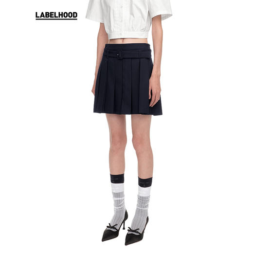 【SHUSHUTONG】蕾虎时尚腰带装饰百褶半裙2025春夏新款女装裙子 商品图0